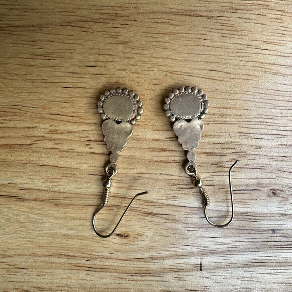 Vintage Abalone Shell Earrings Hook Dangle Ornate Gold Tone Fashion Jewelry 1.5" - Picture 2 of 6